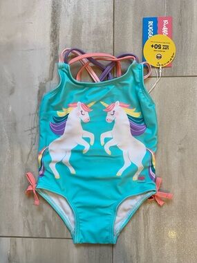 NWT RuffleButts Magical Unicorn Cross-Back One Piece Tank Swimsuit girls 3-6M